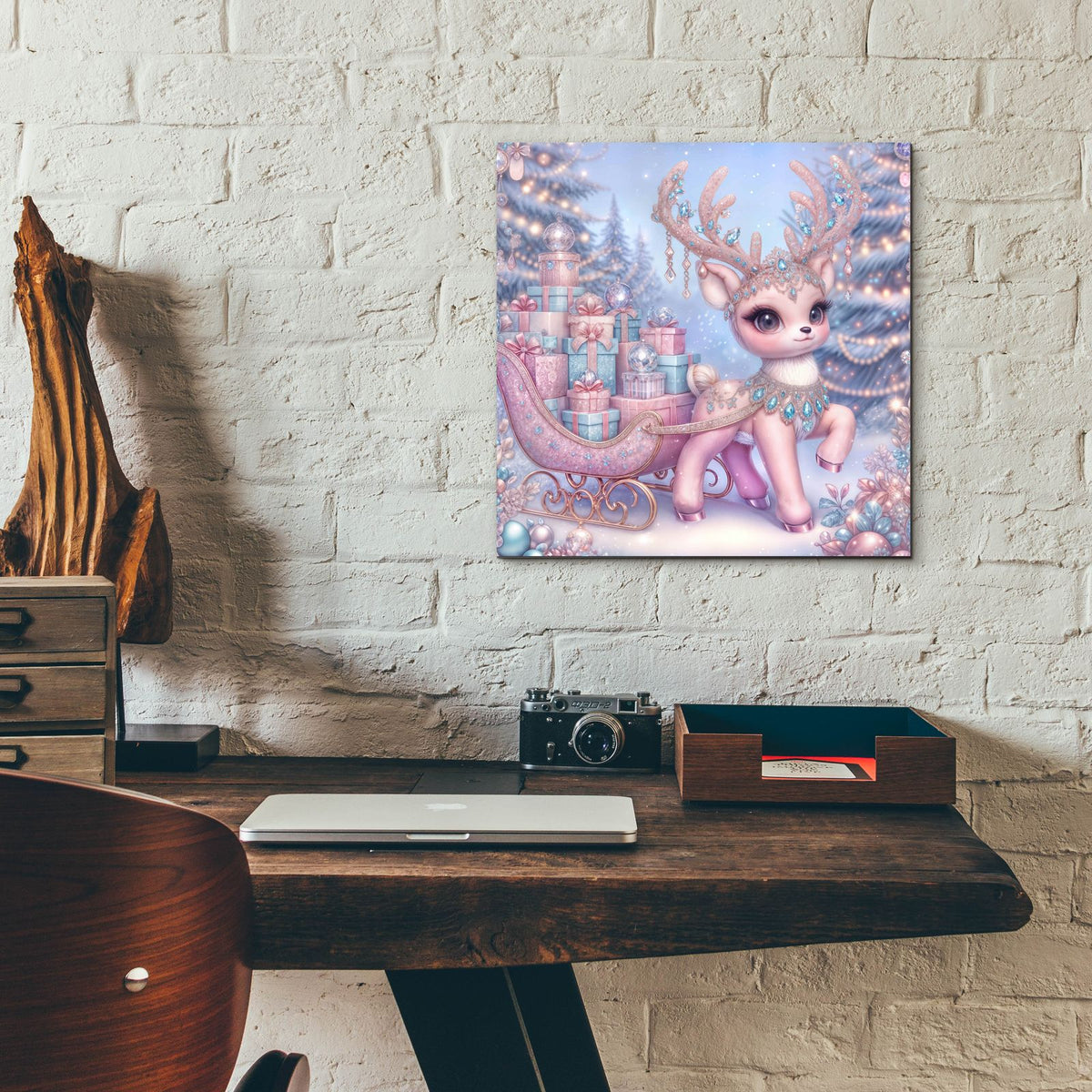 Pink Raindeer by Rey Klimt - 12x12 acrylic wall art in a room