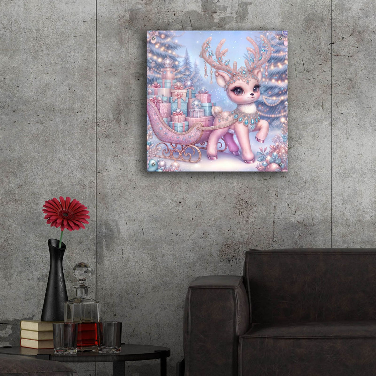 Pink Raindeer by Rey Klimt - 24x24 acrylic wall art in a room