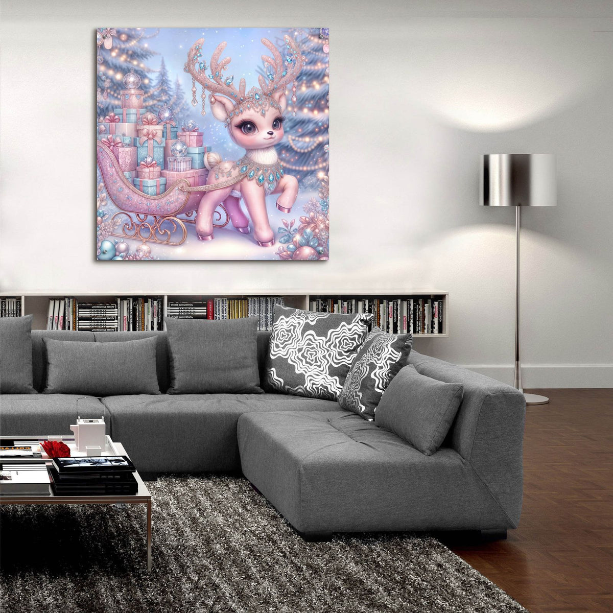 Pink Raindeer by Rey Klimt - 36x36 acrylic wall art in a room