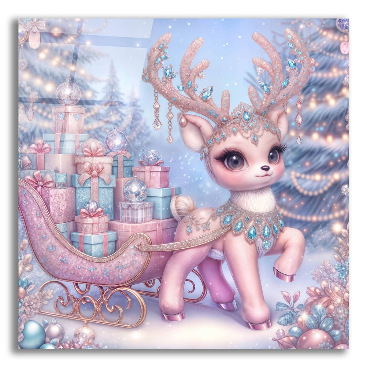 Pink Raindeer by Rey Klimt acrylic glass wall art