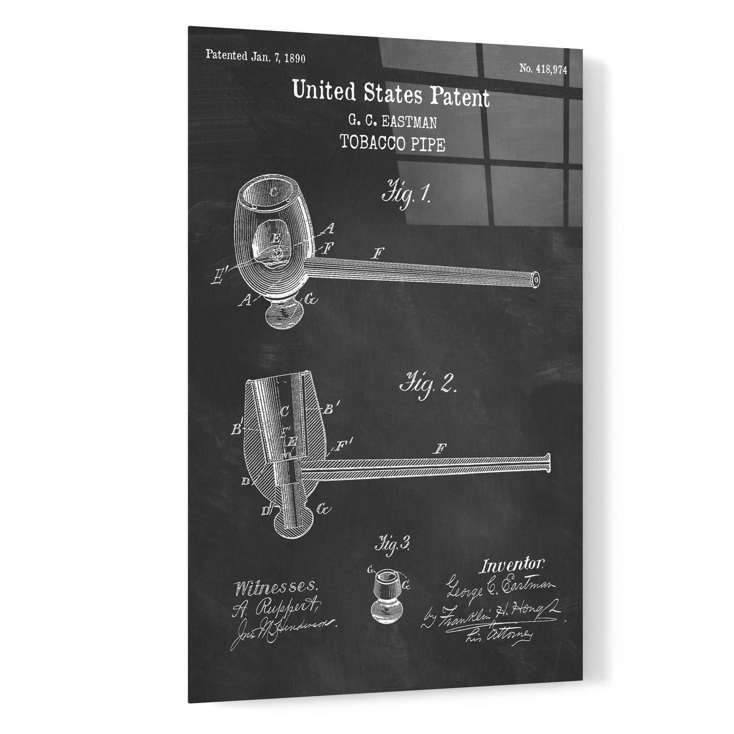 Epic Art 'Tobacco Pipe Blueprint Patent Chalkboard,' Acrylic Glass Wall Art,16x24
