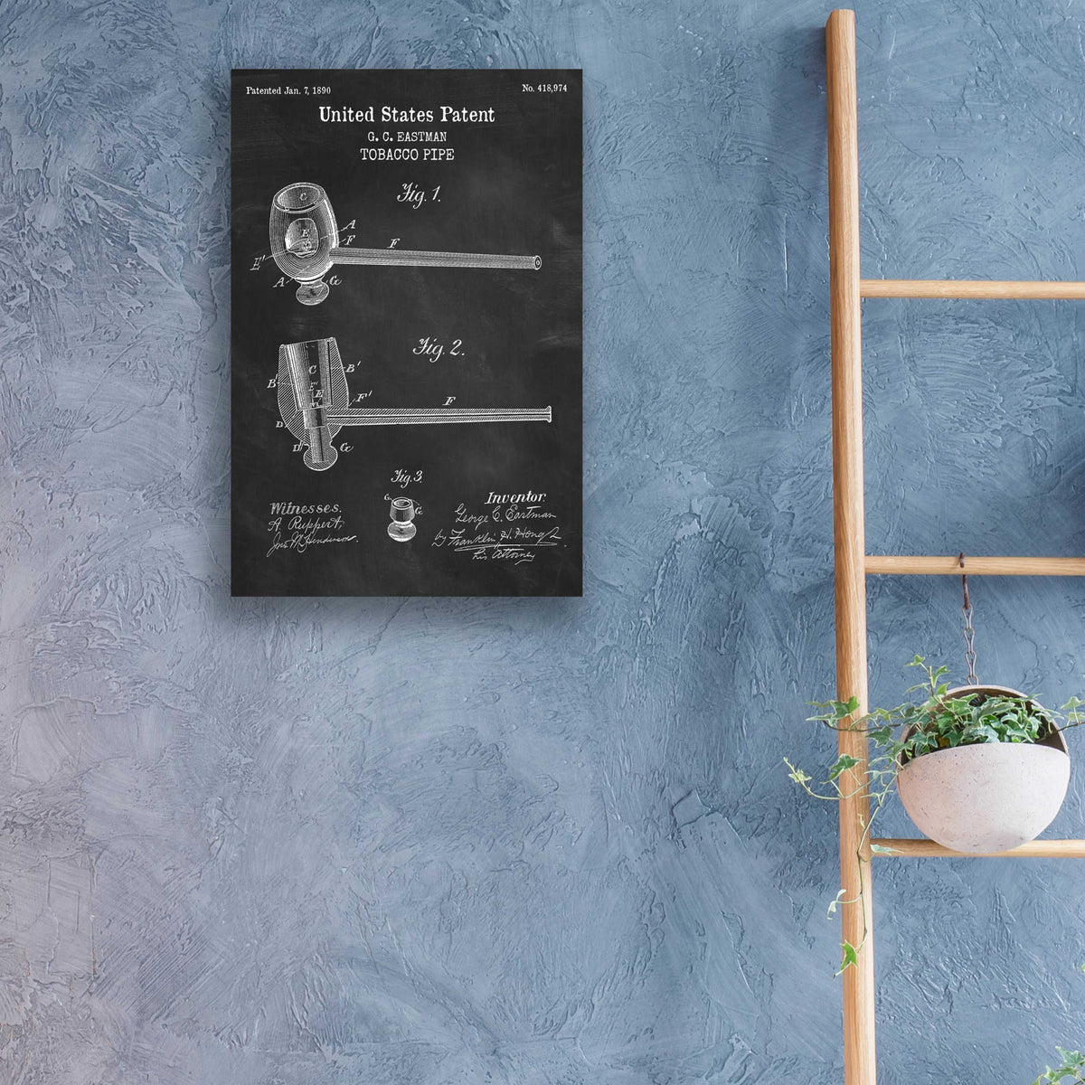 Epic Art 'Tobacco Pipe Blueprint Patent Chalkboard,' Acrylic Glass Wall Art,16x24