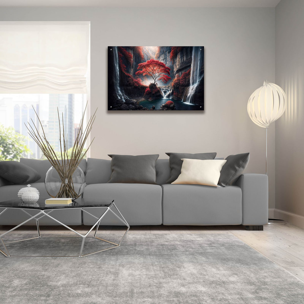 Red Tree Landscape 2 by Rey Klimt - 36x24 acrylic wall art in a room