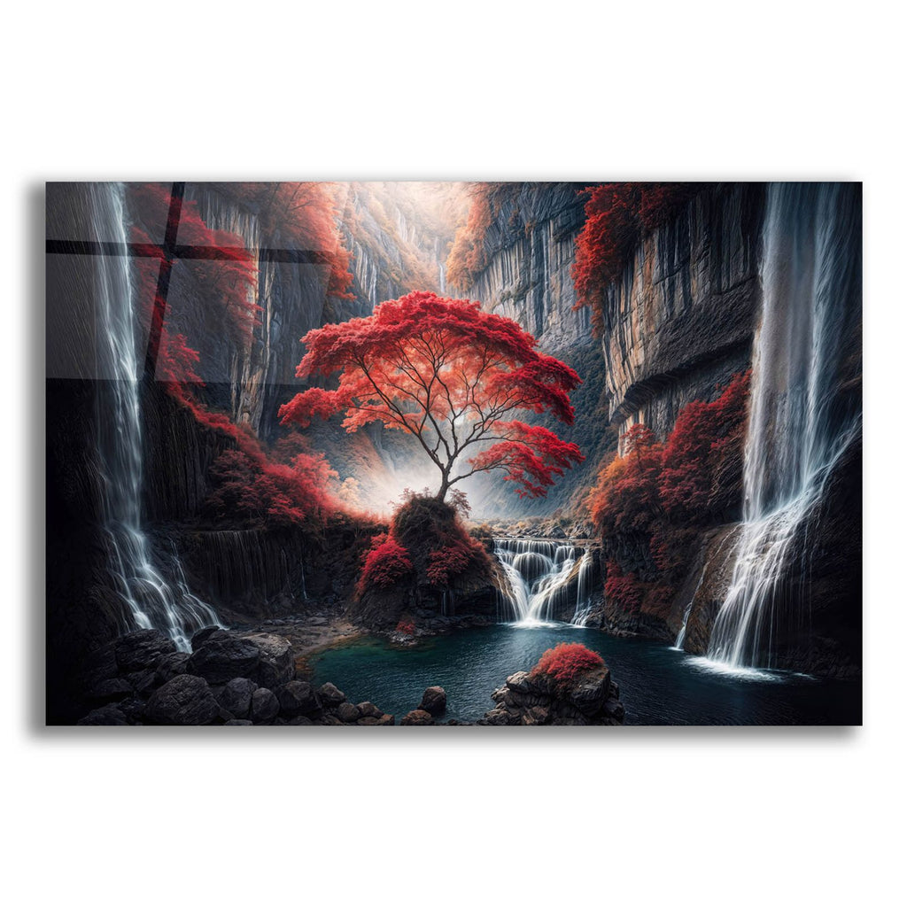 Red Tree Landscape 2 by Rey Klimt acrylic glass wall art