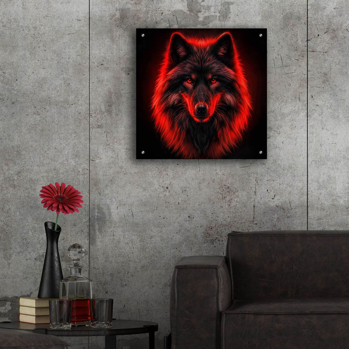 Red Wolf Portrait by Rey Klimt - 24x24 acrylic wall art in a room