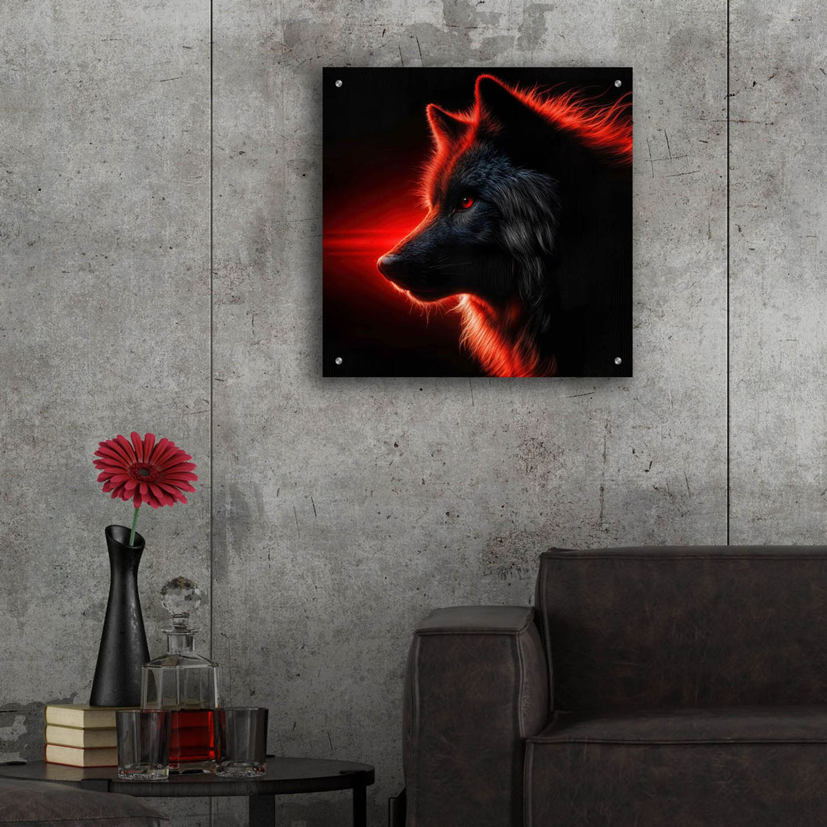 Red Wolf Profile by Rey Klimt - 24x24 acrylic wall art in a room