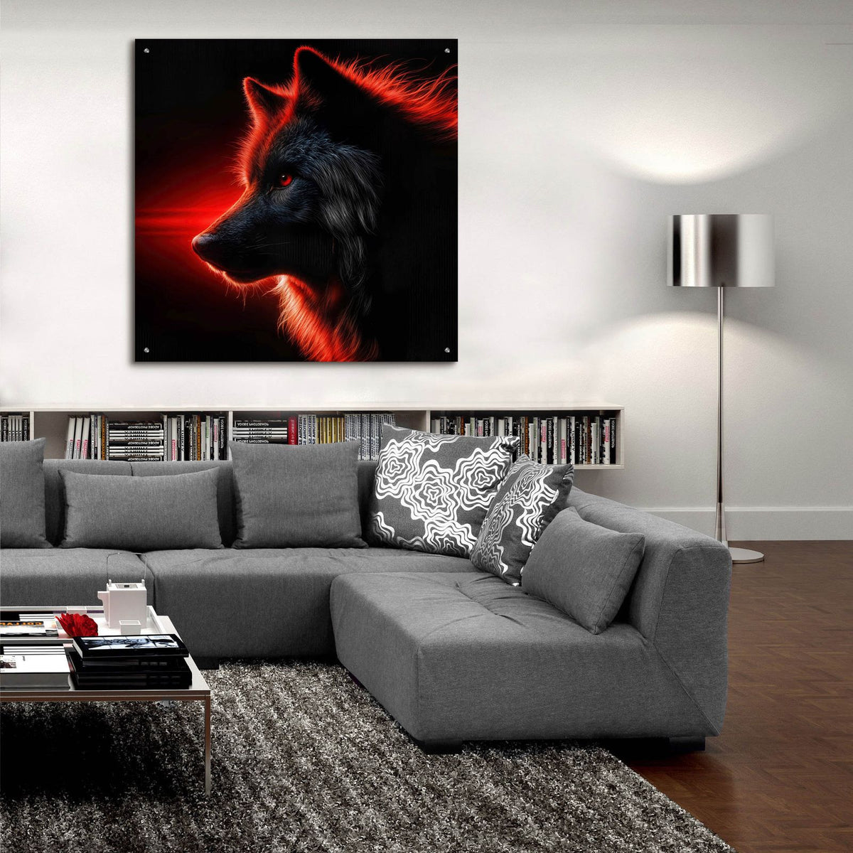 Red Wolf Profile by Rey Klimt - 36x36 acrylic wall art in a room
