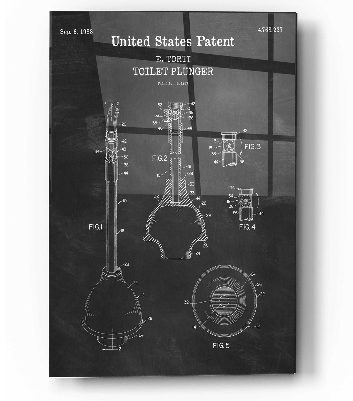 Epic Art 'Toilet Plunger Blueprint Patent Chalkboard,' Acrylic Glass Wall Art