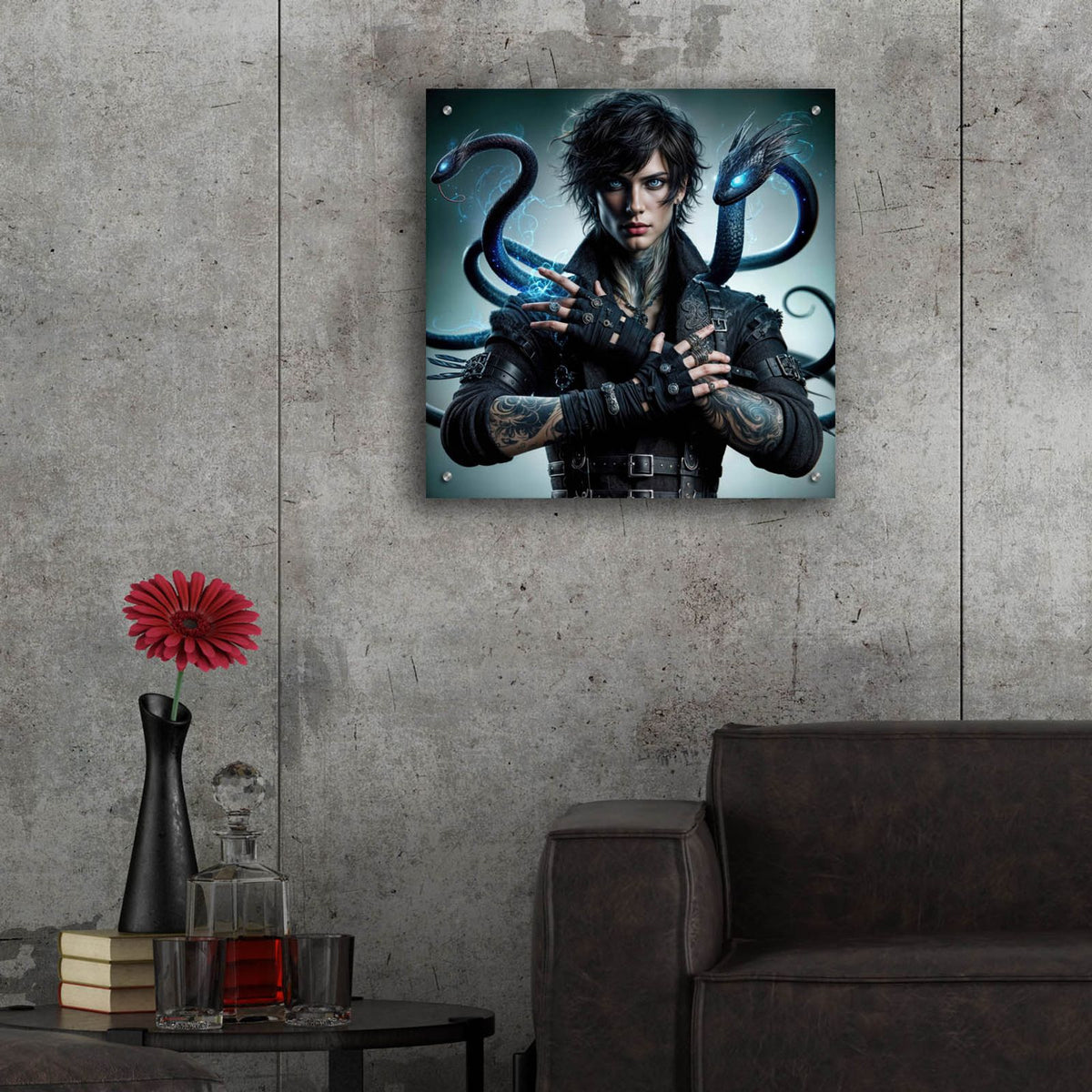Snake Master by Rey Klimt - 24x24 acrylic wall art in a room