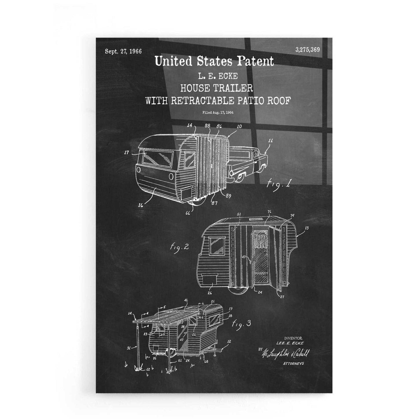 Epic Art 'Trailer Blueprint Patent Chalkboard,' Acrylic Glass Wall Art,16x24