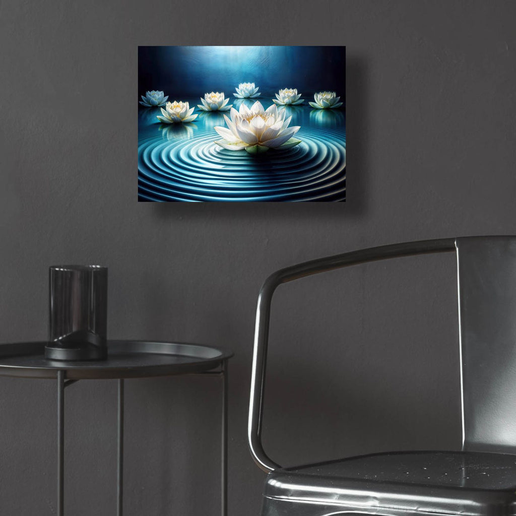 Still Lotus Flowers by Rey Klimt - 16x12 acrylic wall art in a room