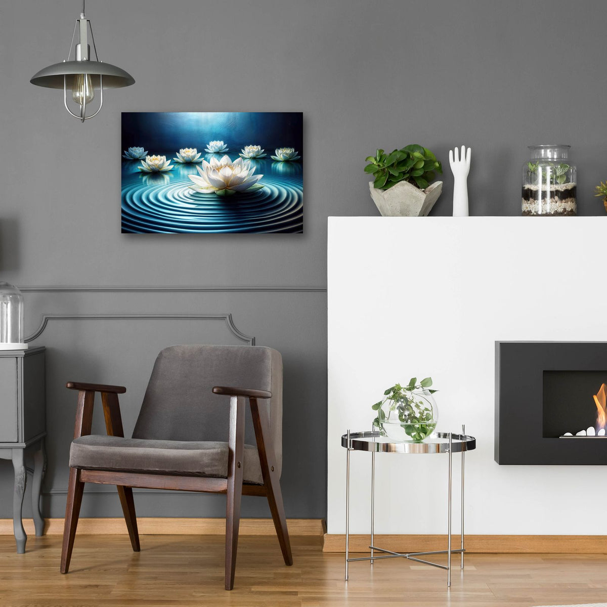 Still Lotus Flowers by Rey Klimt - 24x16 acrylic wall art in a room