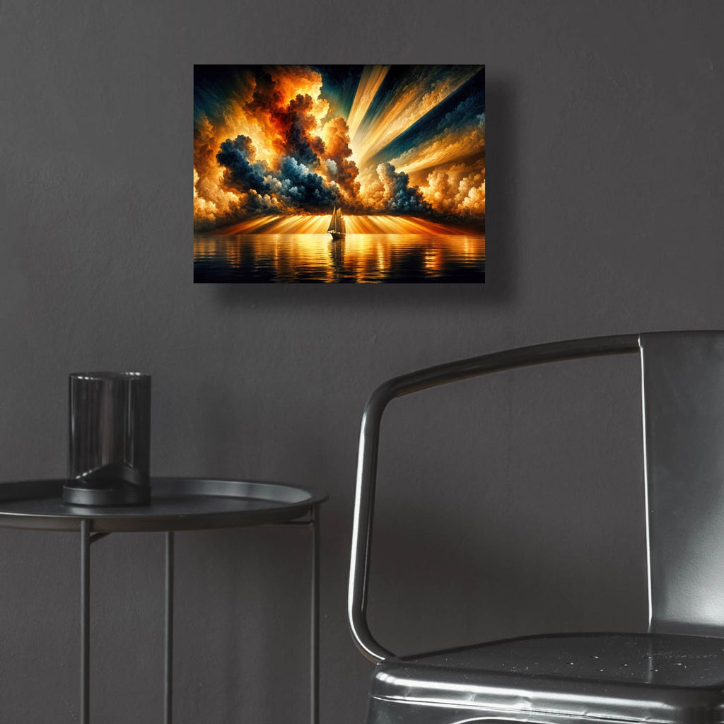 Tall Ship Under Dramatic Sky by Rey Klimt - 16x12 acrylic wall art in a room