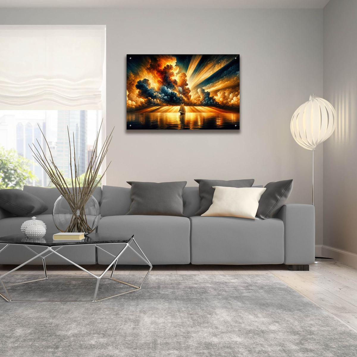 Tall Ship Under Dramatic Sky by Rey Klimt - 36x24 acrylic wall art in a room