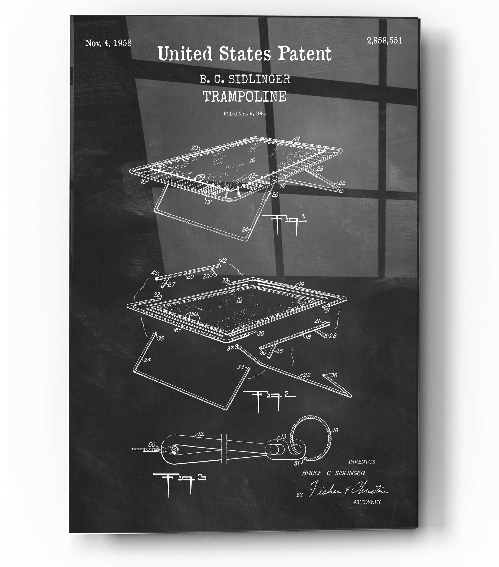 Epic Art 'Trampoline Blueprint Patent Chalkboard,' Acrylic Glass Wall Art,12x16