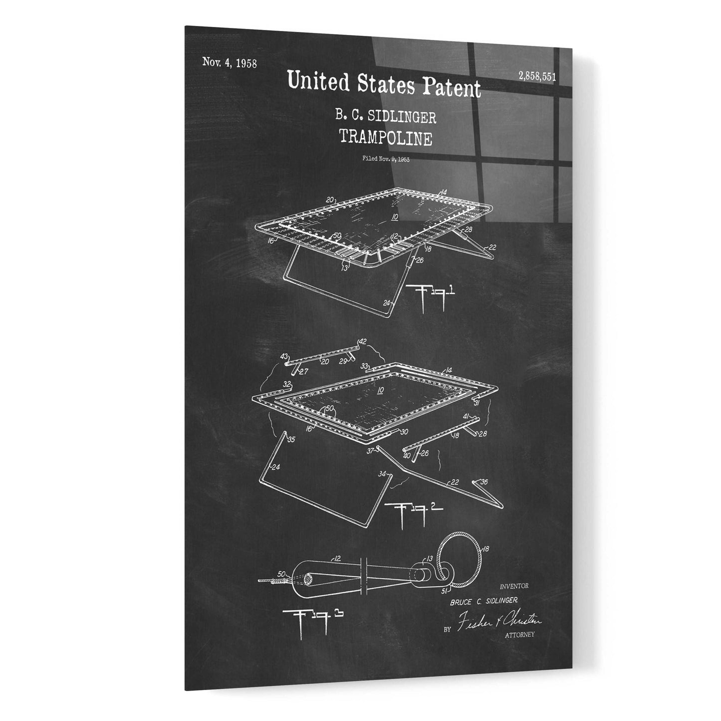 Epic Art 'Trampoline Blueprint Patent Chalkboard,' Acrylic Glass Wall Art,16x24