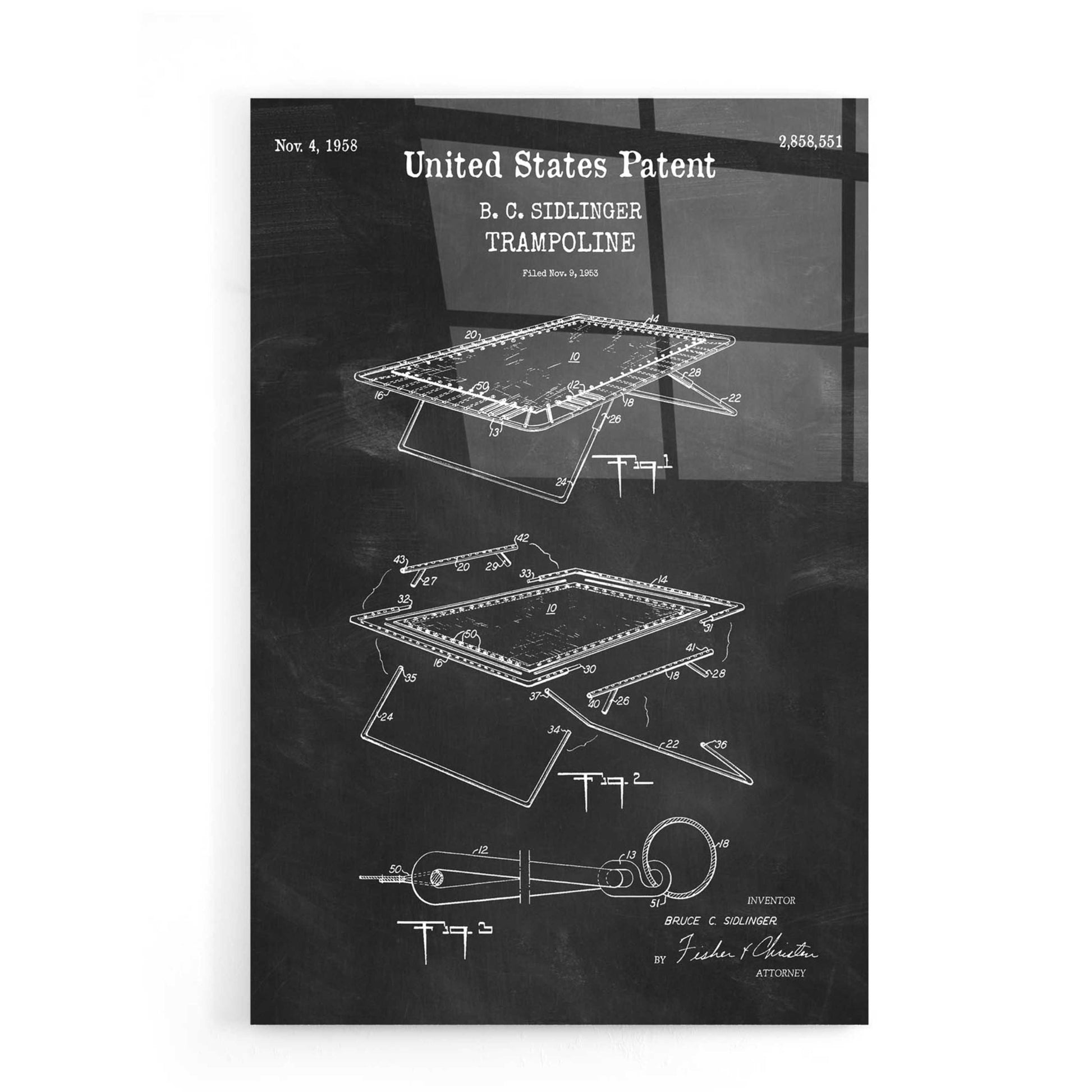 Epic Art 'Trampoline Blueprint Patent Chalkboard,' Acrylic Glass Wall Art,16x24