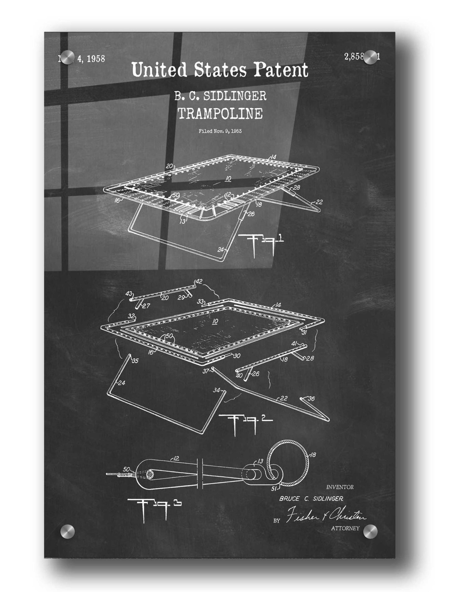 Epic Art 'Trampoline Blueprint Patent Chalkboard,' Acrylic Glass Wall Art,24x36