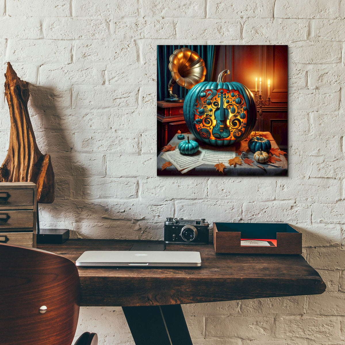 Teal Pumpkin Music by Rey Klimt - 12x12 acrylic wall art in a room
