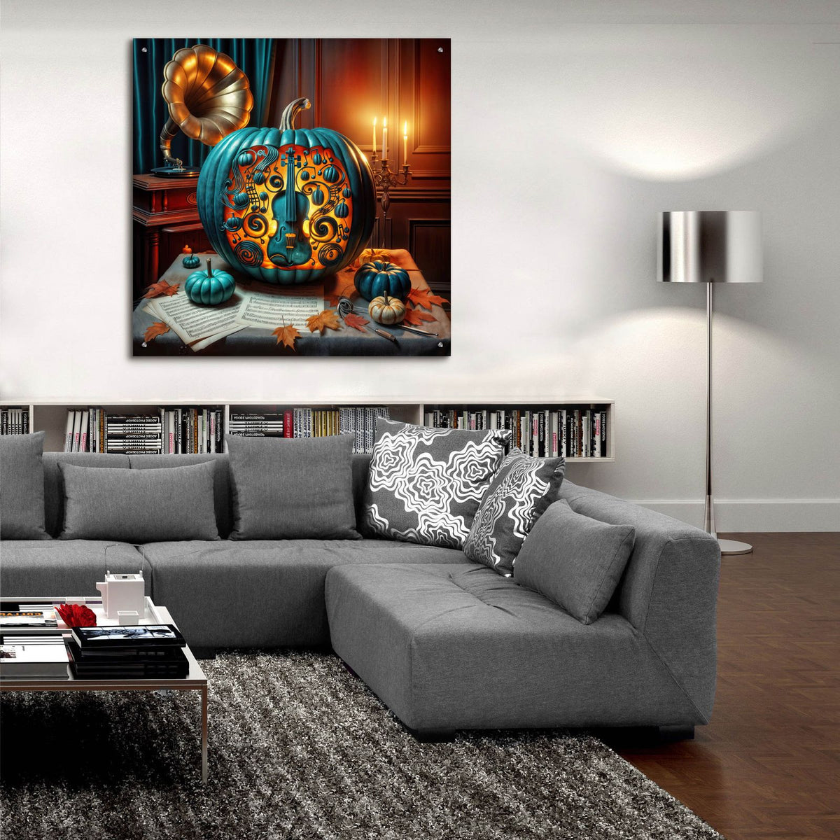 Teal Pumpkin Music by Rey Klimt - 36x36 acrylic wall art in a room
