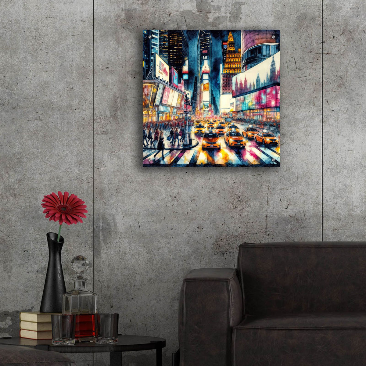 Times Square Watercolor 2 by Rey Klimt - 24x24 acrylic wall art in a room