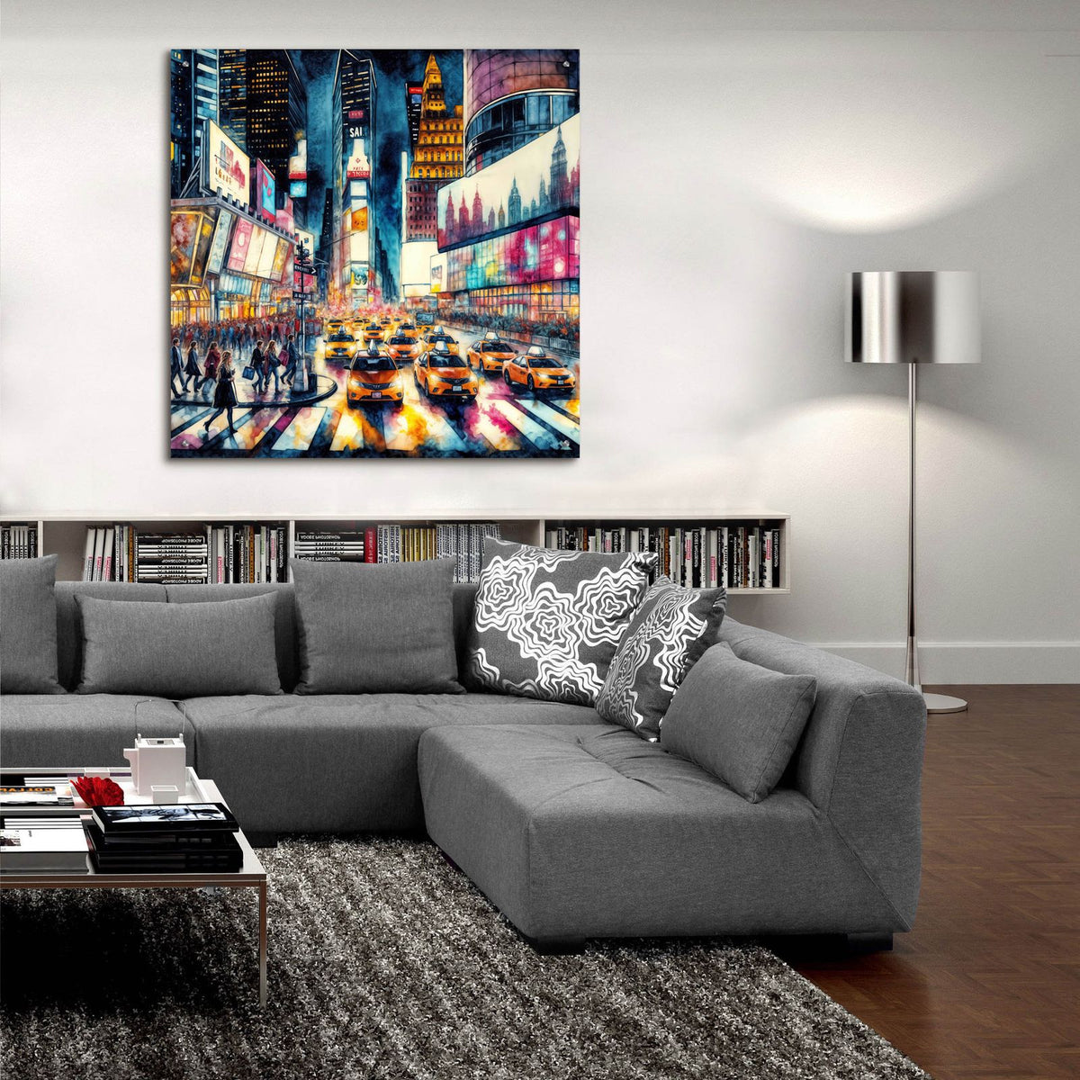 Times Square Watercolor 2 by Rey Klimt - 36x36 acrylic wall art in a room