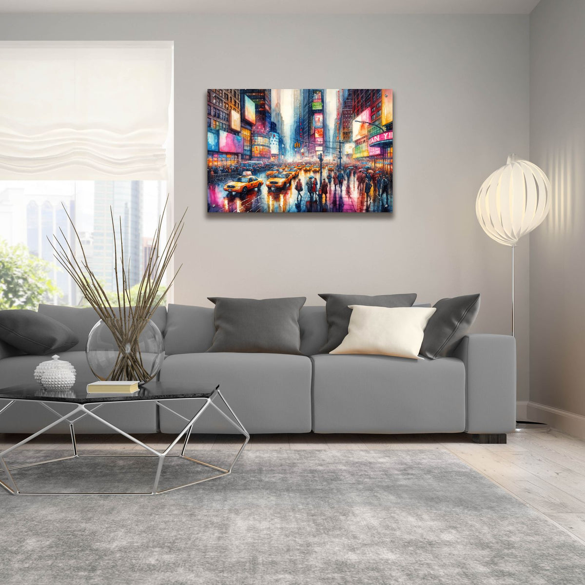 Times Square Watercolor by Rey Klimt - 36x24 acrylic wall art in a room