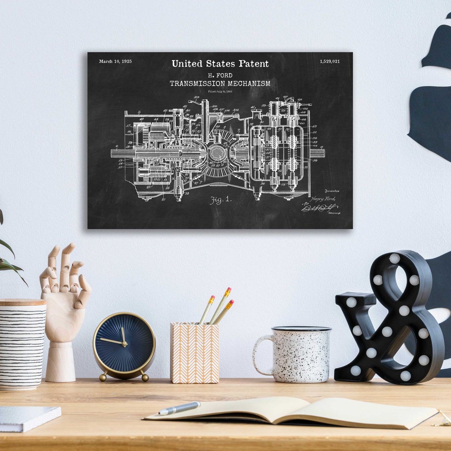 Epic Art 'Transmission Blueprint Patent Chalkboard,' Acrylic Glass Wall Art,16x12