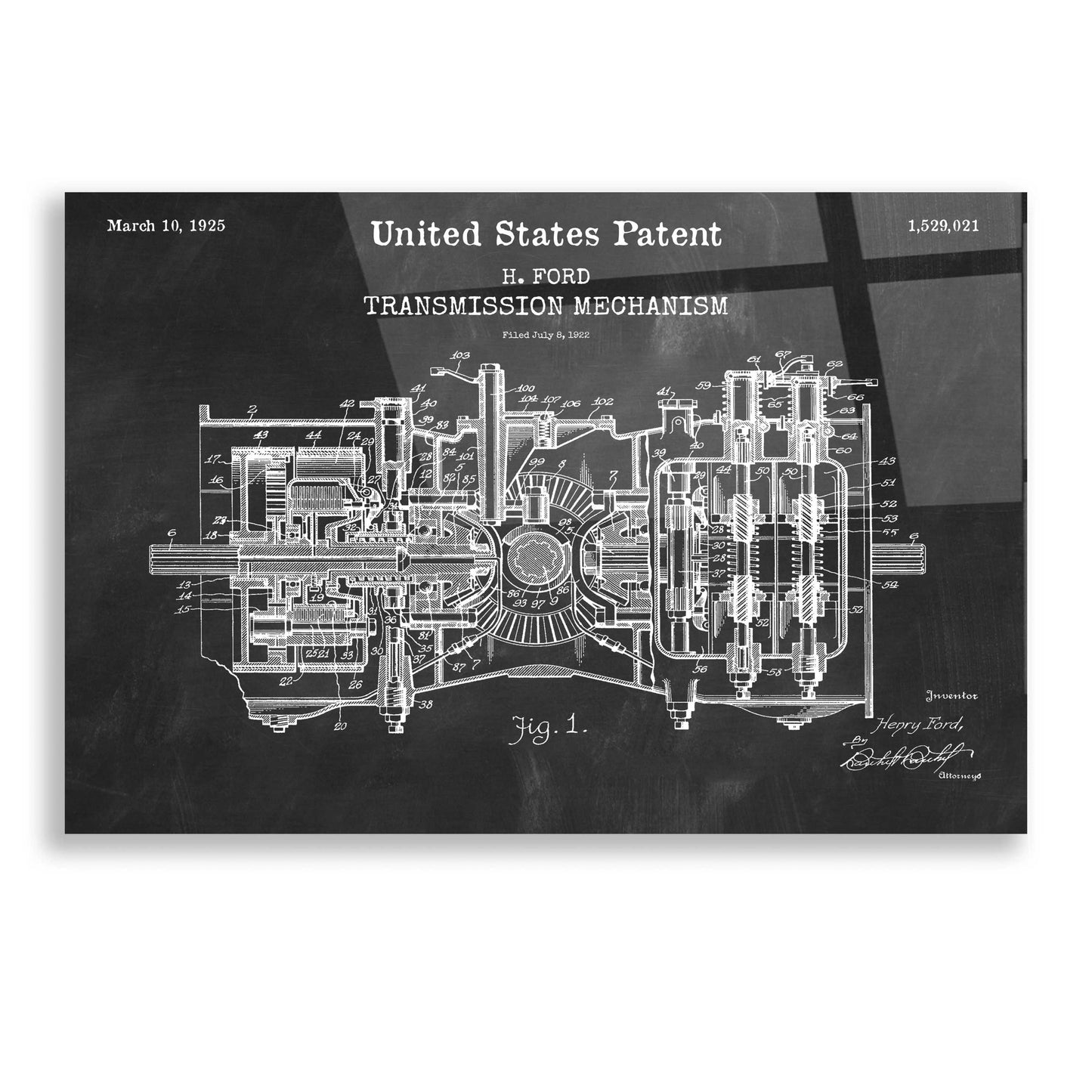 Epic Art 'Transmission Blueprint Patent Chalkboard,' Acrylic Glass Wall Art,16x12