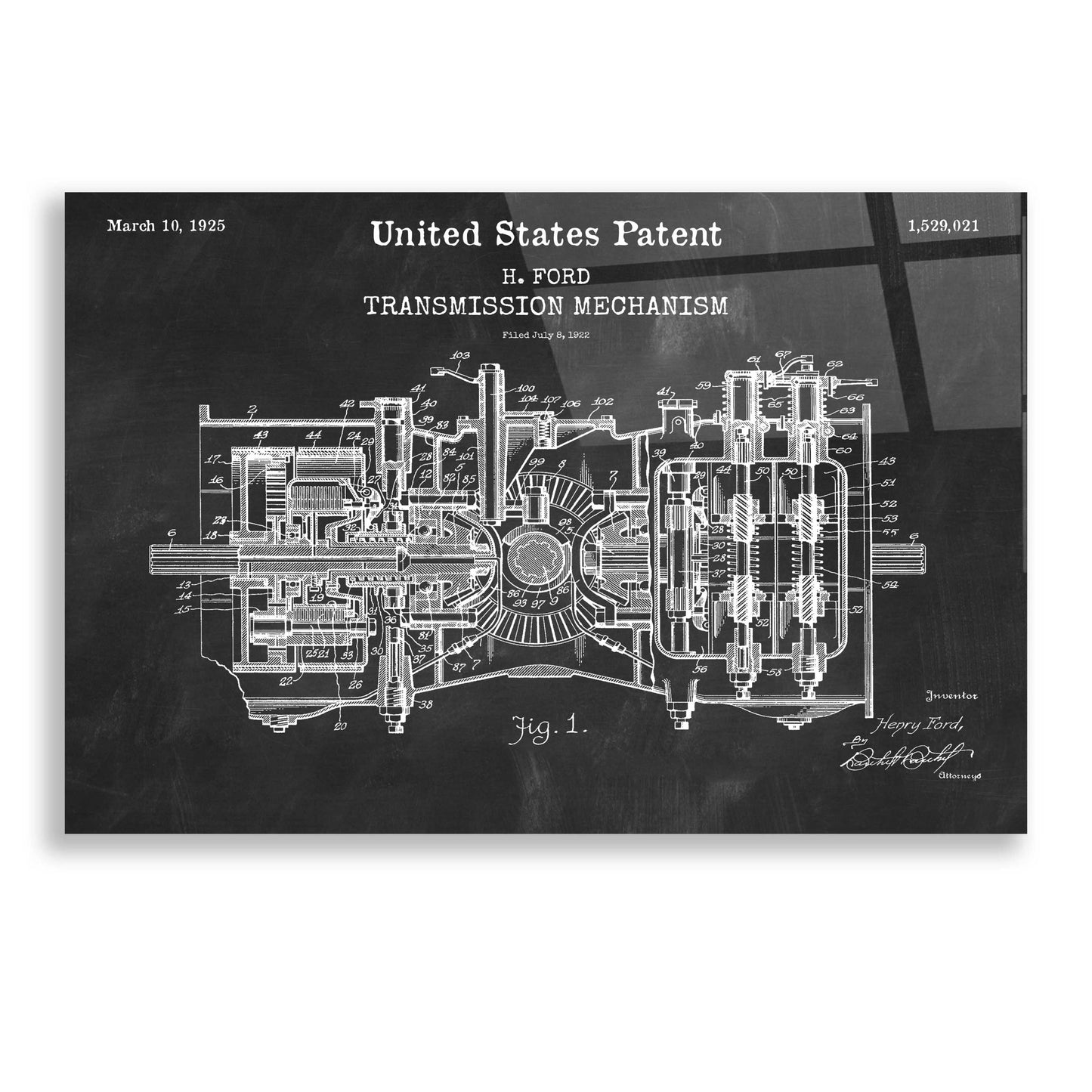 Epic Art 'Transmission Blueprint Patent Chalkboard,' Acrylic Glass Wall Art,24x16