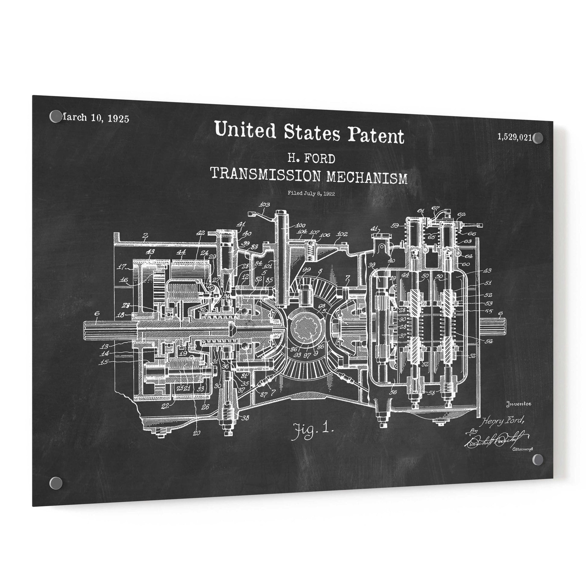 Epic Art 'Transmission Blueprint Patent Chalkboard,' Acrylic Glass Wall Art,36x24