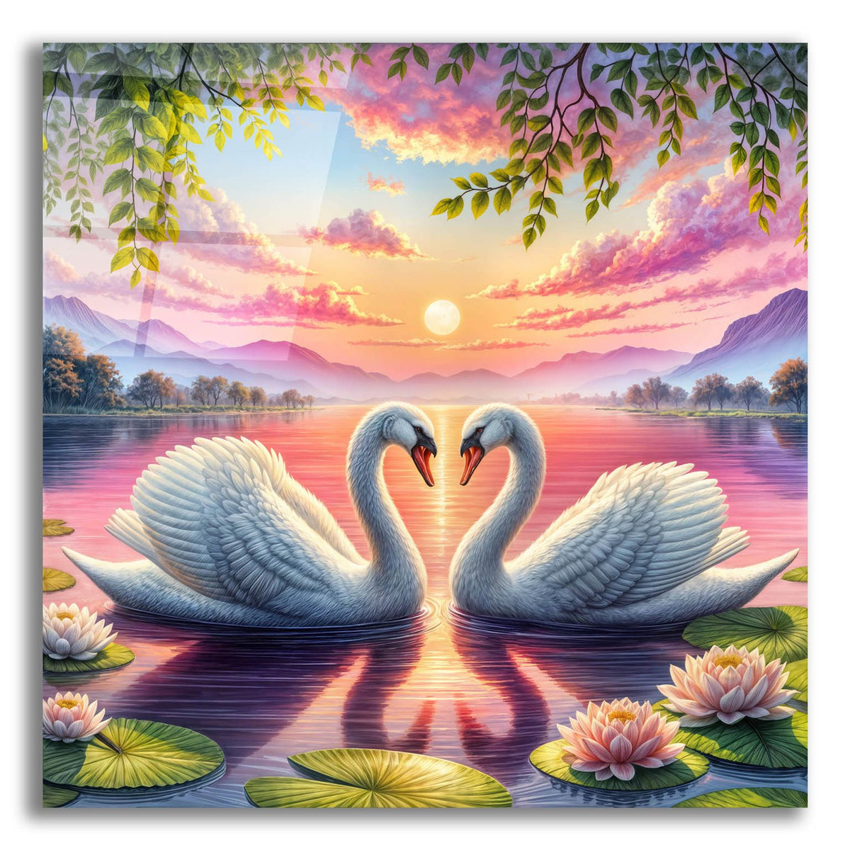 Two White Swans Love by Rey Klimt acrylic glass wall art