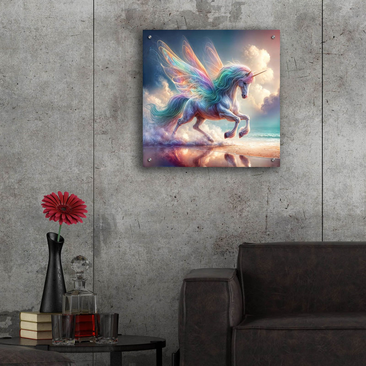 Unicorn At Beach by Rey Klimt - 24x24 acrylic wall art in a room