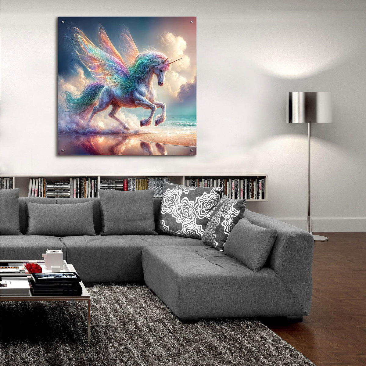 Unicorn At Beach by Rey Klimt - 36x36 acrylic wall art in a room