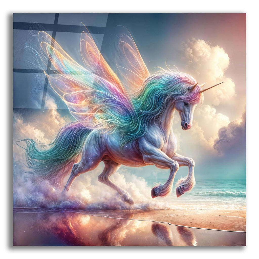 Unicorn At Beach by Rey Klimt acrylic glass wall art