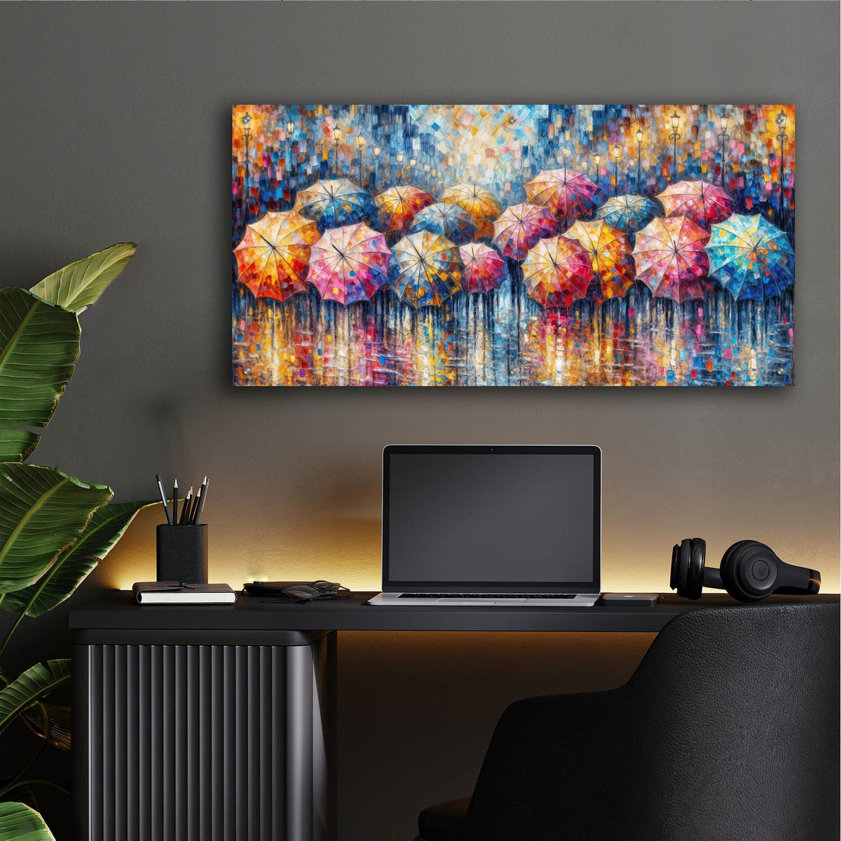 Vibrant Umbrellas 1 by Rey Klimt - 48x24 acrylic wall art in a room