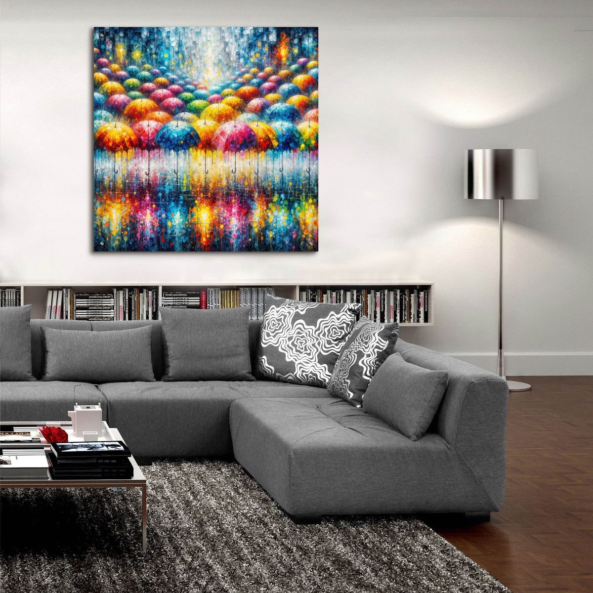 Vibrant Umbrellas 2 by Rey Klimt - 36x36 acrylic wall art in a room