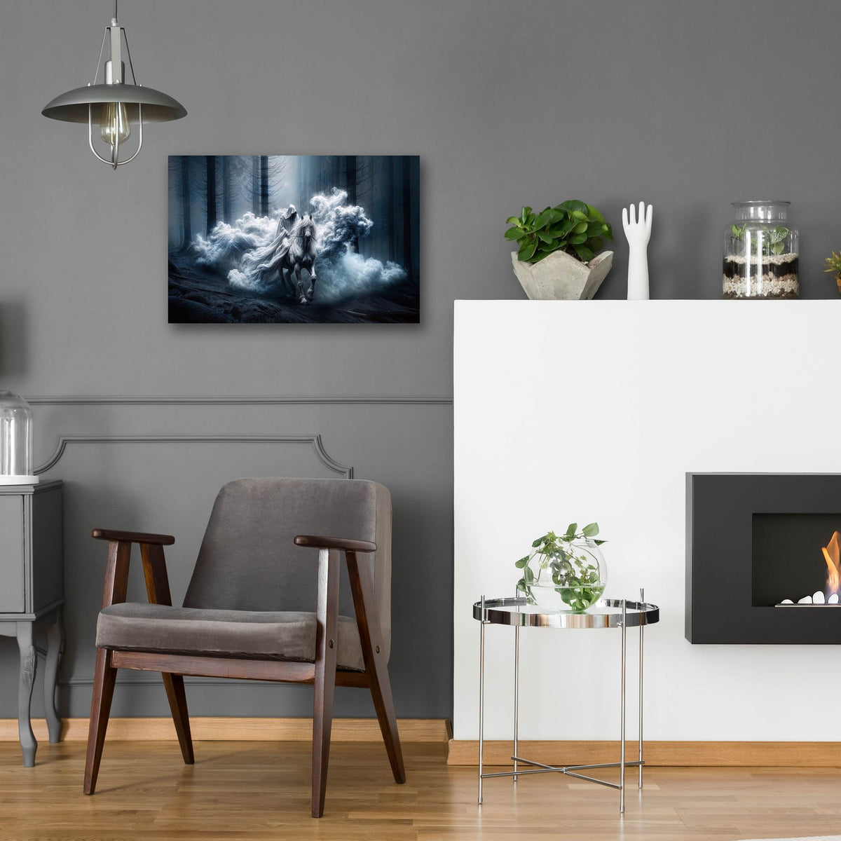 White Horse In Forest by Rey Klimt - 24x16 acrylic wall art in a room