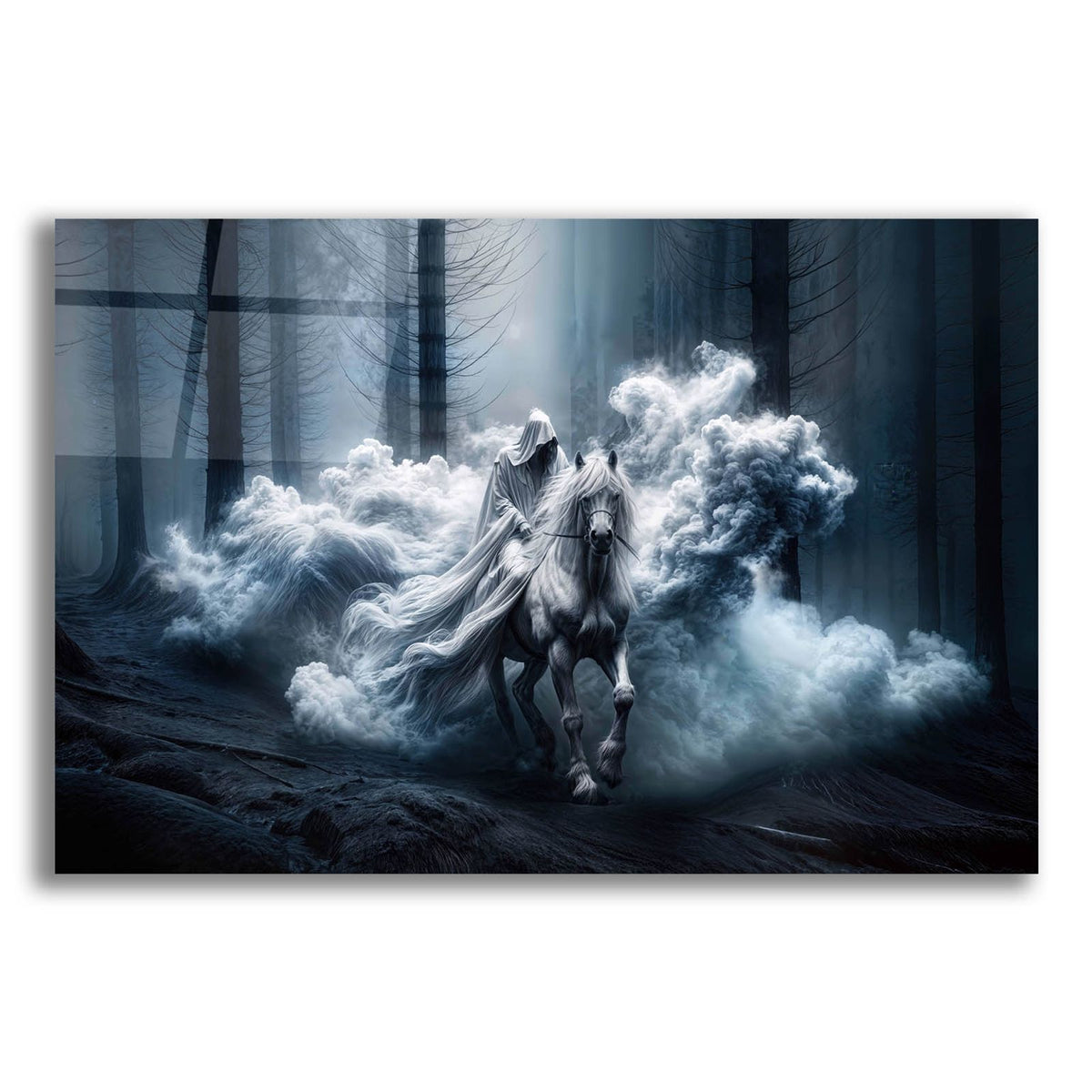 White Horse In Forest by Rey Klimt acrylic glass wall art