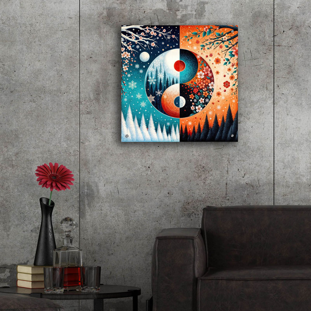 Yin Yang Seasons Fall Winter by Rey Klimt - 24x24 acrylic wall art in a room