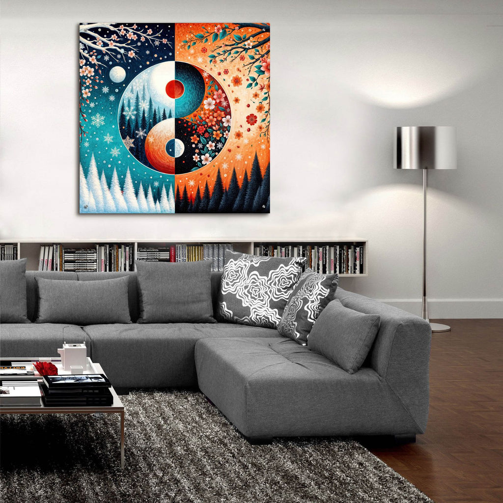 Yin Yang Seasons Fall Winter by Rey Klimt - 36x36 acrylic wall art in a room