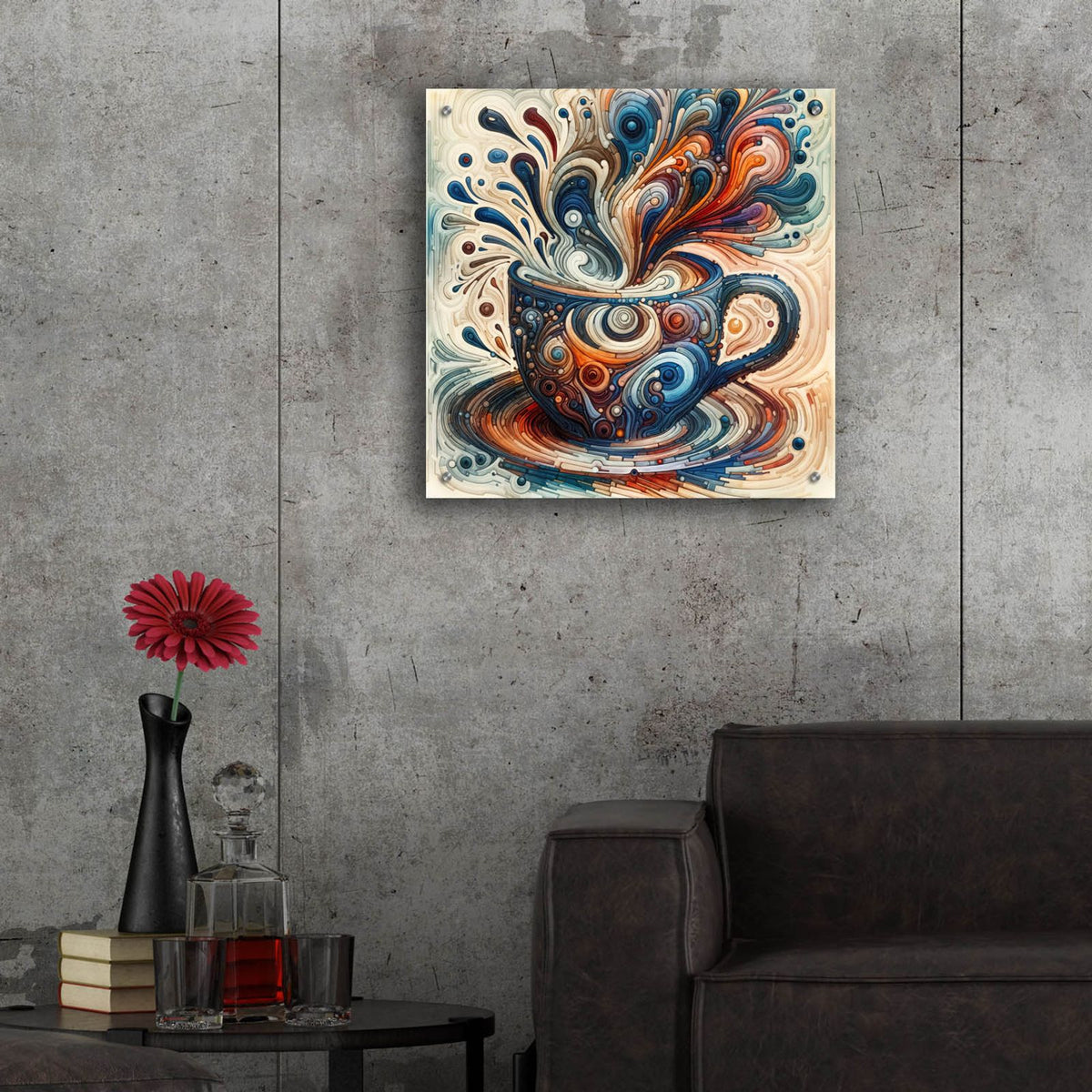 Abstract Coffee Cup 2 by Rey Klimt - 24x24 acrylic wall art in a room