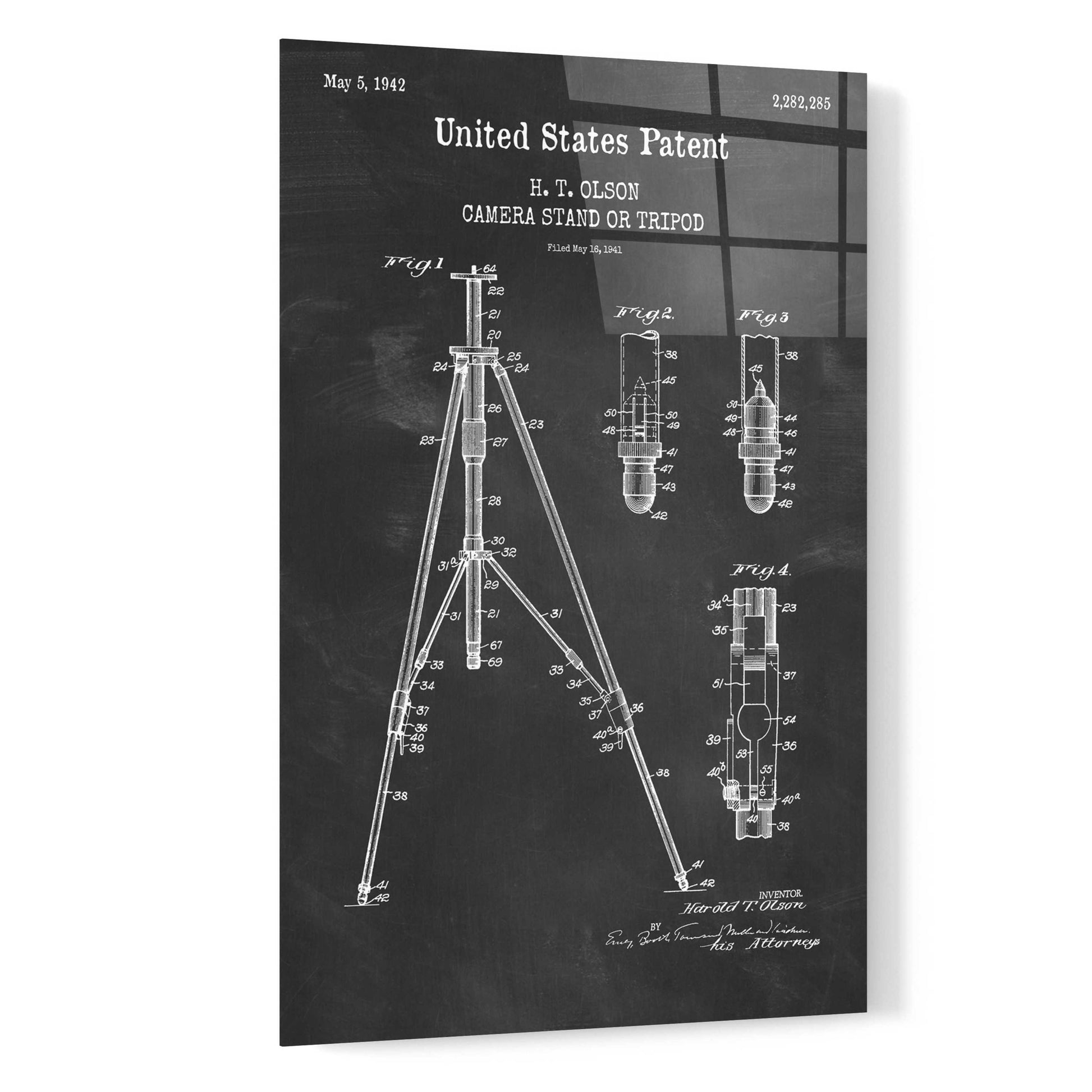 Epic Art 'Tripod Blueprint Patent Chalkboard,' Acrylic Glass Wall Art,16x24