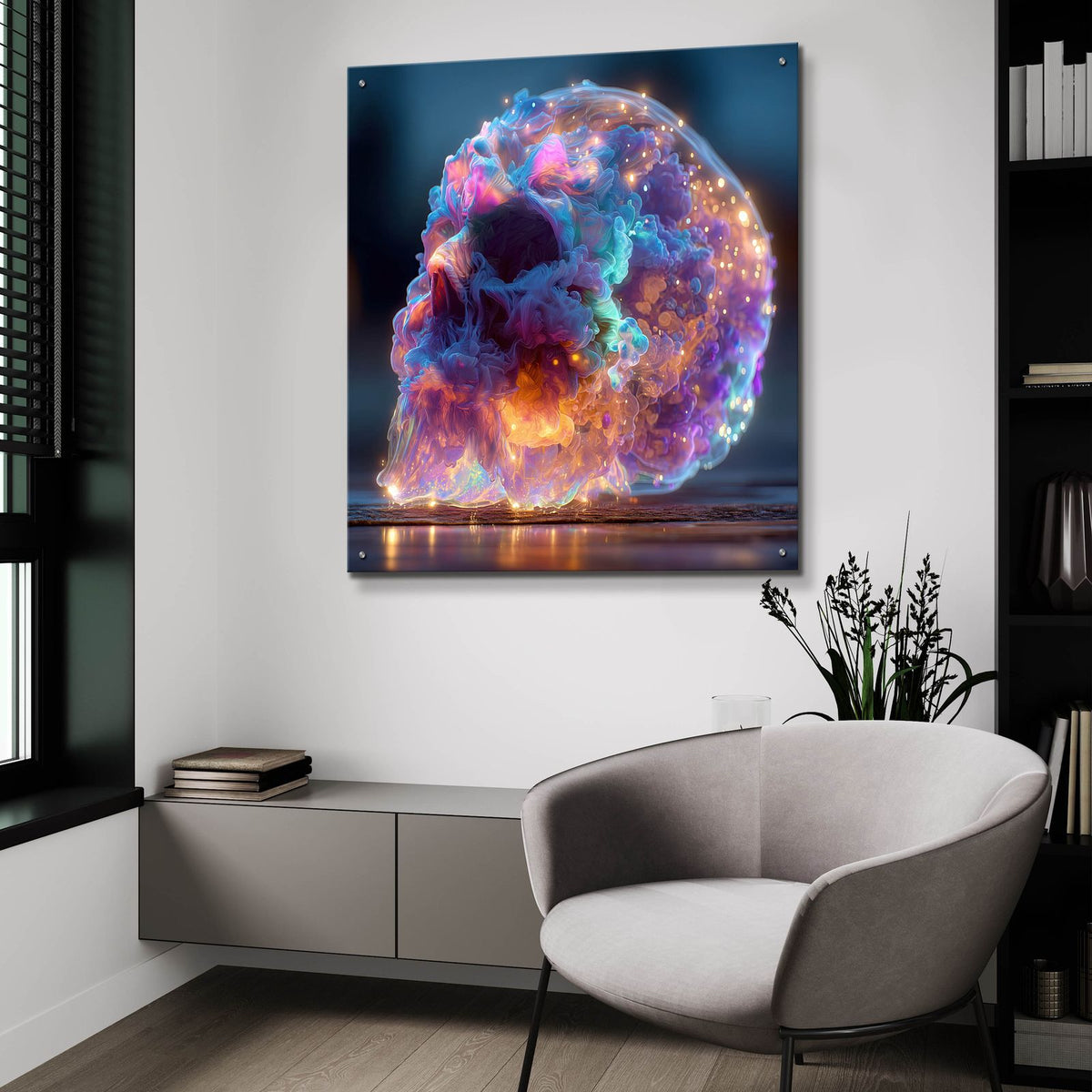 The Luminous Skull 2 by Ann Klee - 36x36 acrylic wall art in a room
