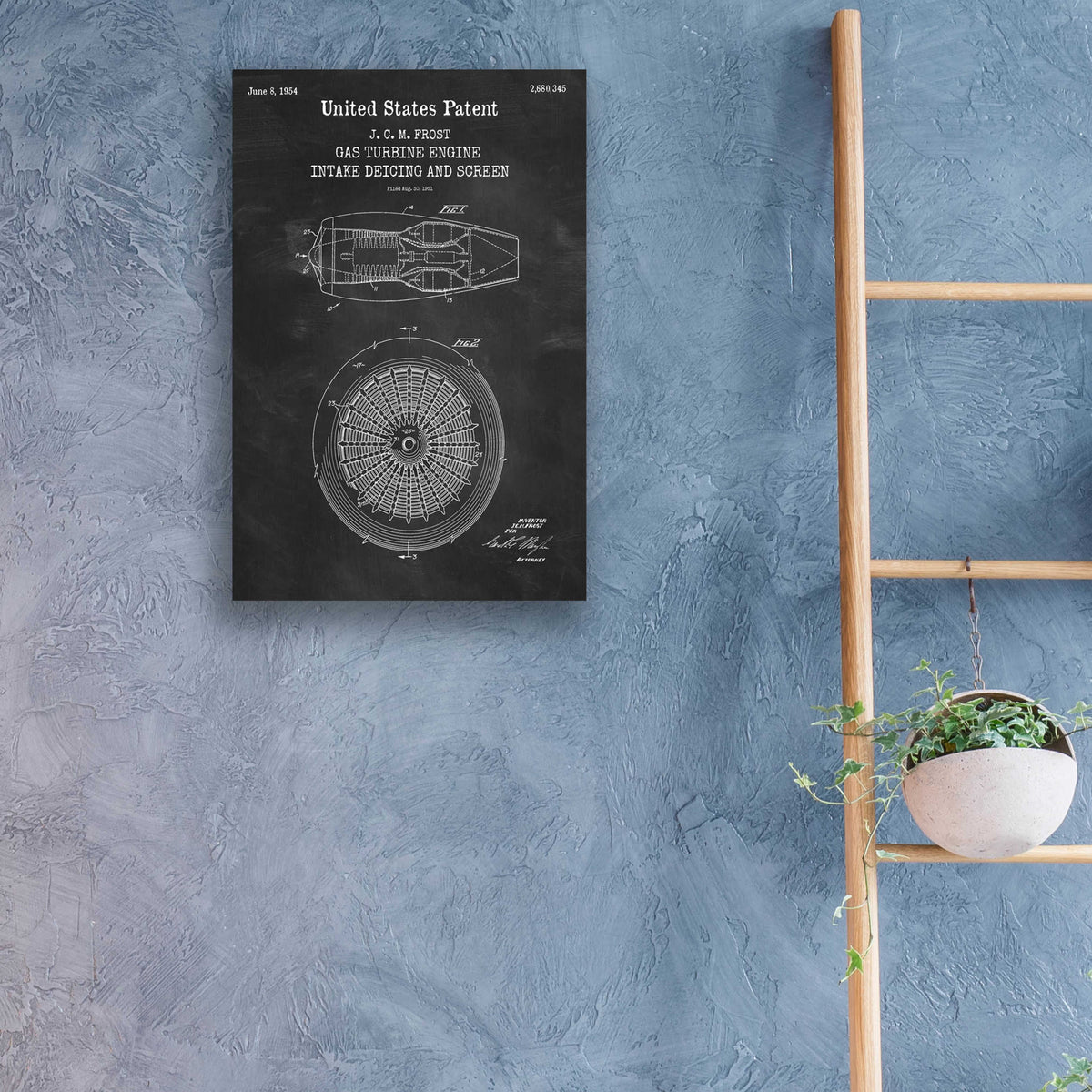 Epic Art 'Gas Turbine Engine Blueprint Patent Chalkboard,' Acrylic Glass Wall Art,16x24