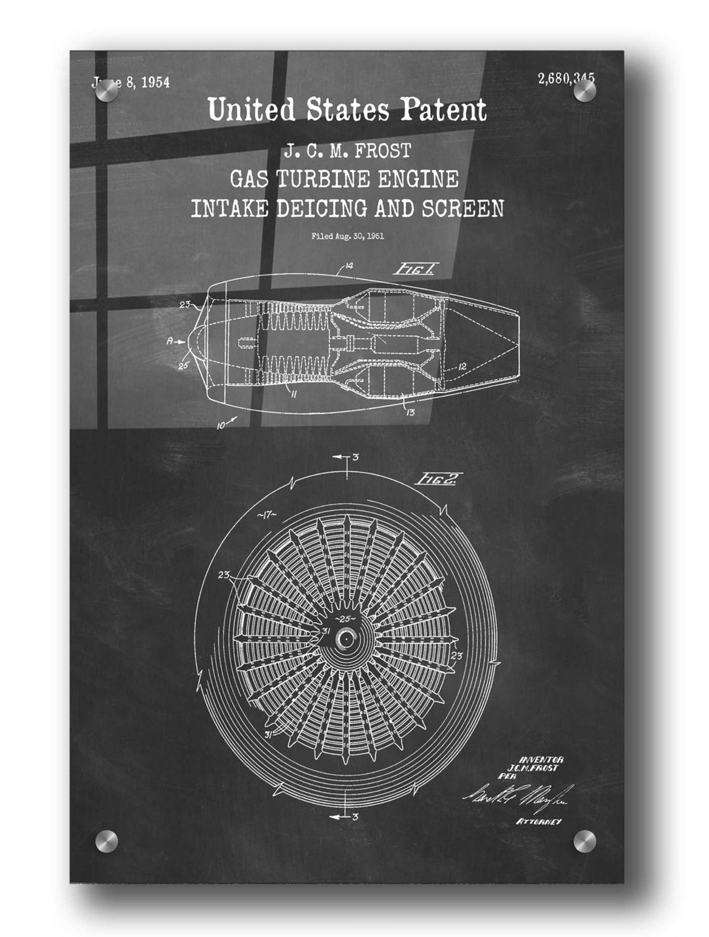 Epic Art 'Gas Turbine Engine Blueprint Patent Chalkboard,' Acrylic Glass Wall Art,24x36