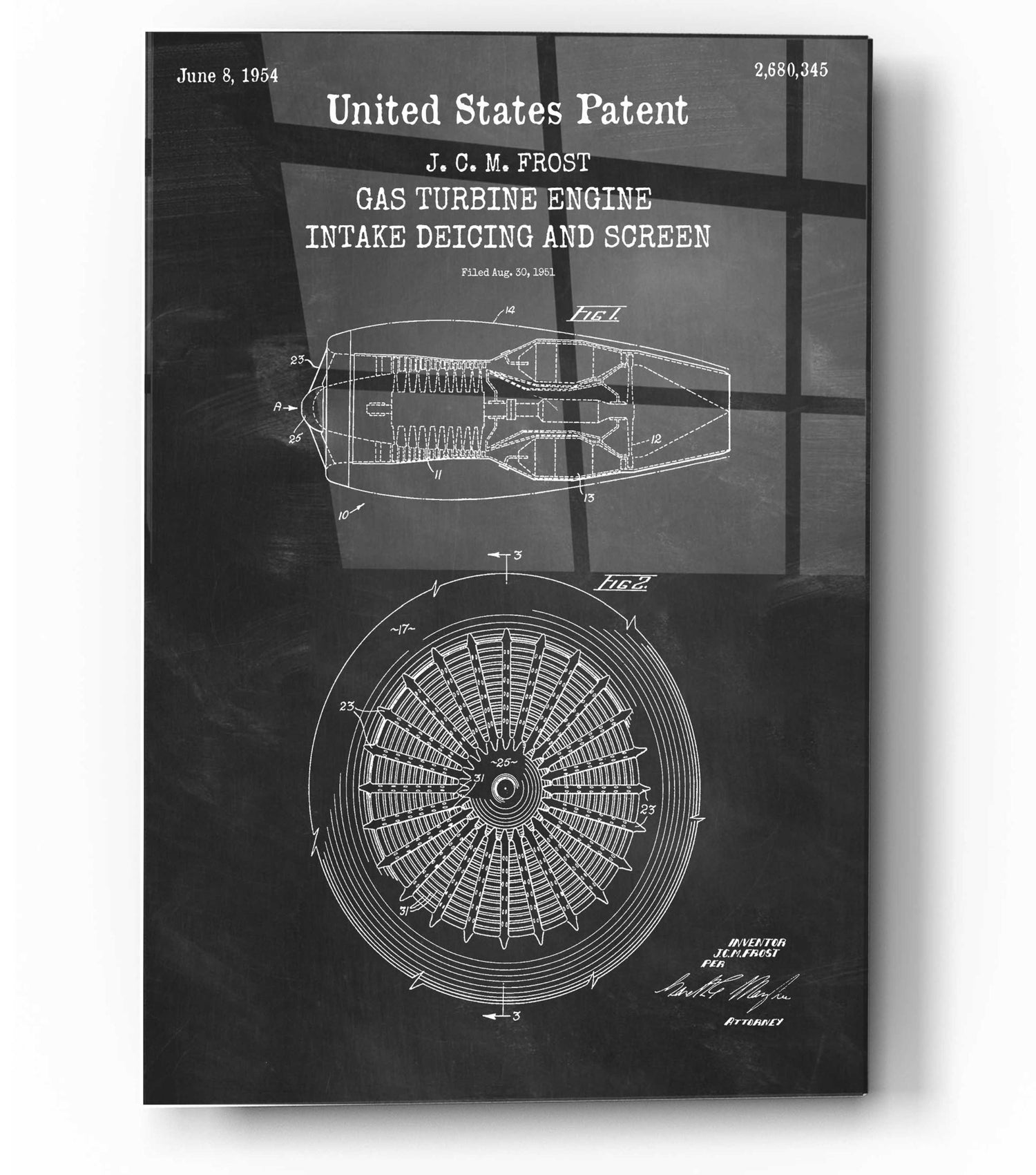 Epic Art 'Gas Turbine Engine Blueprint Patent Chalkboard,' Acrylic Glass Wall Art