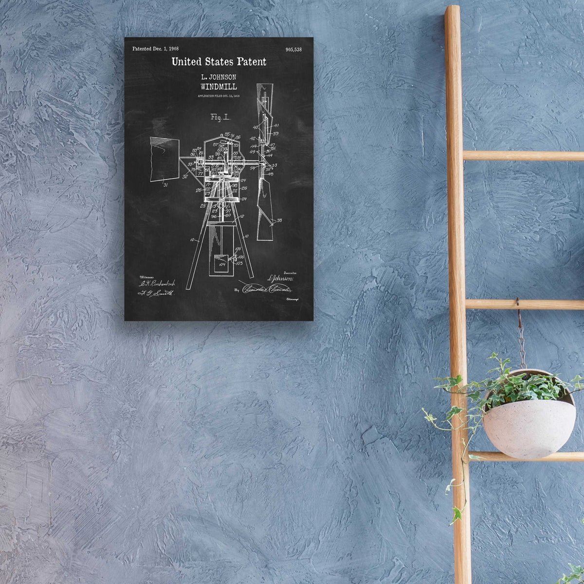 Epic Art 'Windmill Blueprint Patent Chalkboard,' Acrylic Glass Wall Art,16x24