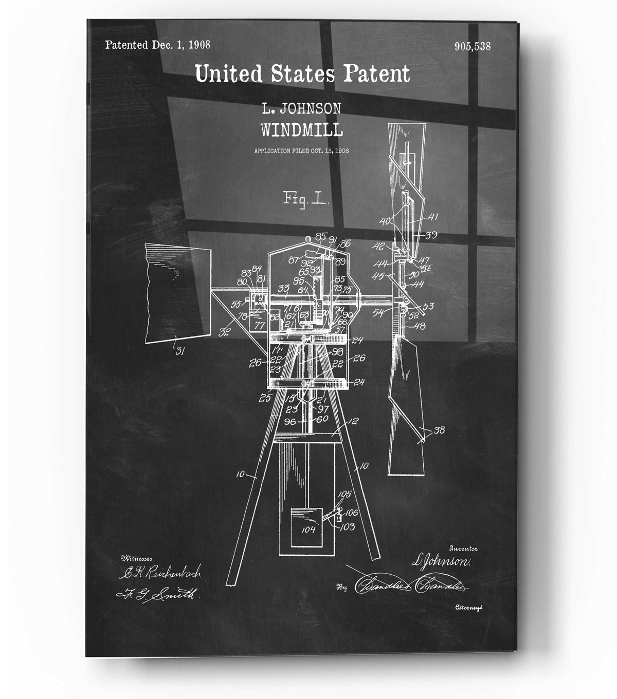 Epic Art 'Windmill Blueprint Patent Chalkboard,' Acrylic Glass Wall Art
