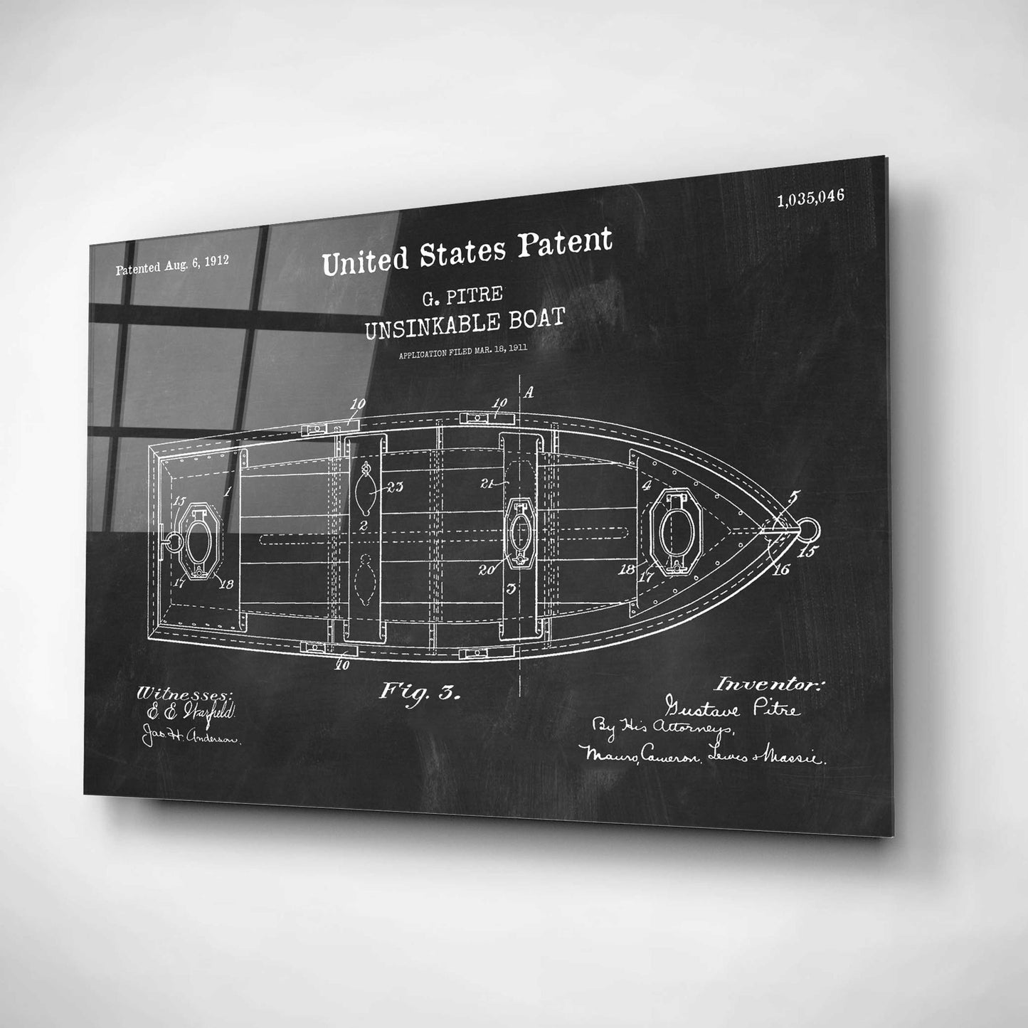 Epic Art 'Unsinkable Boat Blueprint Patent Chalkboard,' Acrylic Glass Wall Art,16x12
